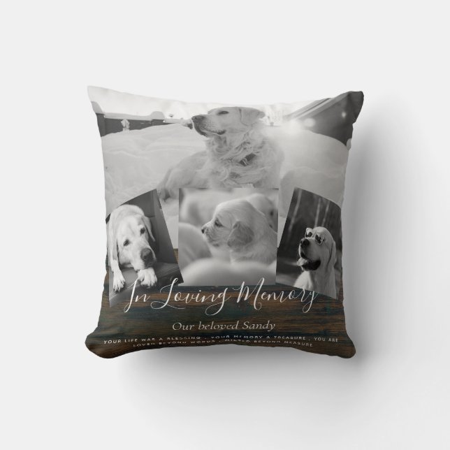 Pet Dog Memorial Photo Collage Remembrance Poem Throw Pillow (Front)