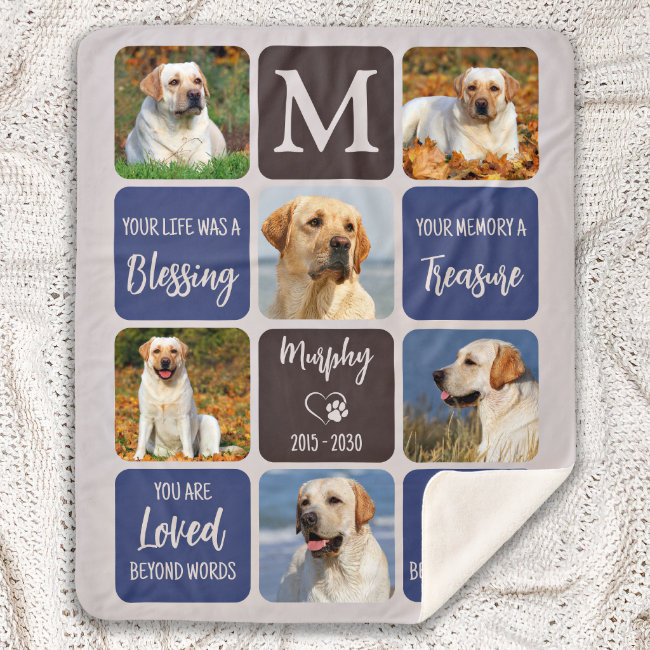 Pet Dog Memorial Remembrance Modern Colors 6 Photo Sherpa Blanket