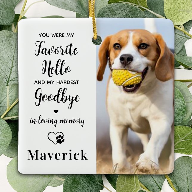 Pet Dog Memorial Remembrance Personalized 3 Photo Ceramic Ornament (Creator Uploaded)