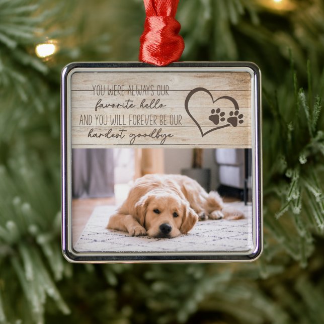Pet Dog Memorial Rustic Wood Photo Collage Metal Ornament (Tree)
