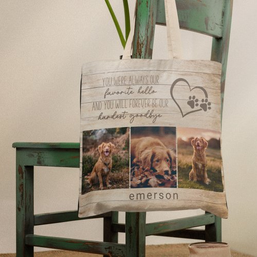Pet Dog Memorial Rustic Wood Photo Collage Tote Bag
