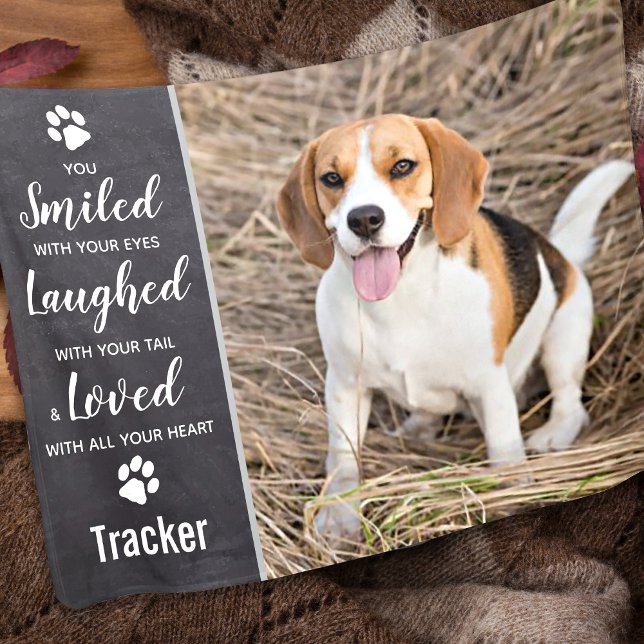 Pet Dog Memorial Smiled Laughed Loved Custom Photo Fleece Blanket (Creator Uploaded)