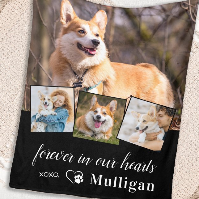 Pet Dog Memorial Sympathy Keepsake 4 Photo Collage Fleece Blanket (Creator Uploaded)