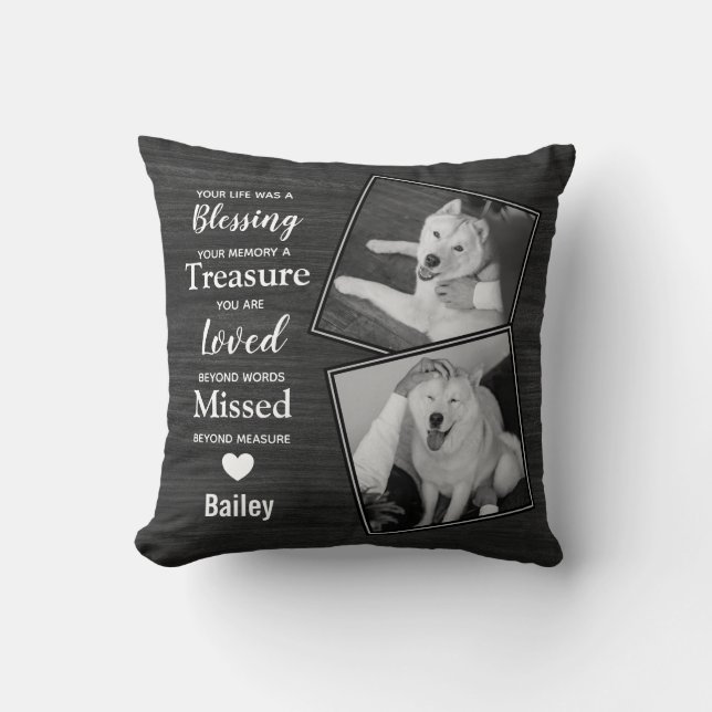 Pet Dog Memorial Sympathy Pet Loss Photo Throw Pillow (Front)