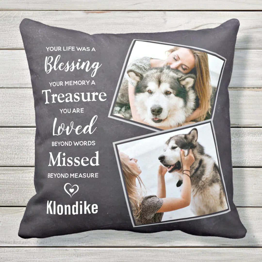 Pet Dog Memorial Sympathy Pet Loss Photo Throw Pillow (Creator Uploaded)