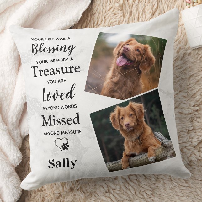 Pet Dog Memorial - Sympathy Quote Dog Photo Throw Pillow (Creator Uploaded)