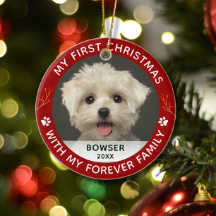 Pet Dog My First Christmas Custom Photo Red Ceramic Ornament