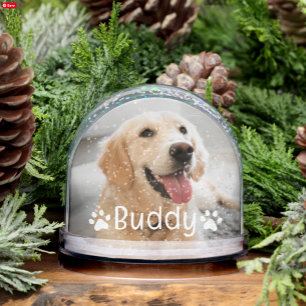 Pet Dog Name and Paw Print Photo Snow Globe