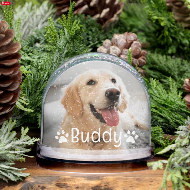 Pet Dog Name and Paw Print Photo Snow Globe (Creator Uploaded)