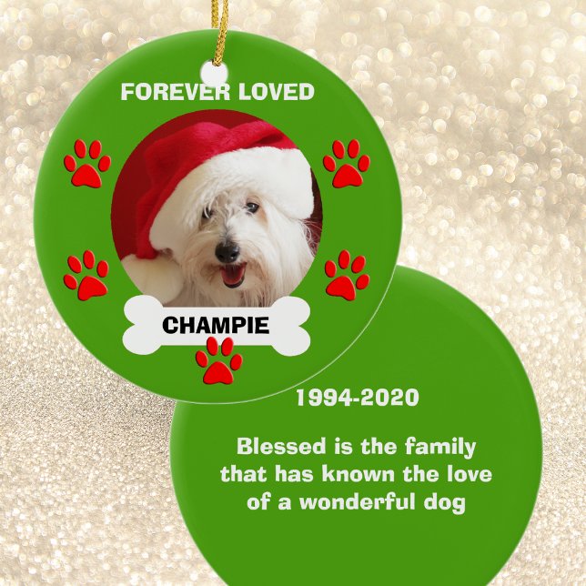 Pet Dog Name and Photo Memorial Christmas Ornament (Creator Uploaded)