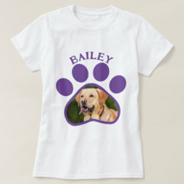 Pet Dog or Cat Photo Purple Paw Print T-Shirt