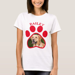 Pet Dog or Cat Photo Red Pawprint  T-Shirt