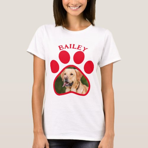 Pet Dog or Cat Photo Red Pawprint  T_Shirt