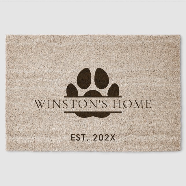 Pet Dog Paw Name and Year Custom Fiber Doormat (Front)