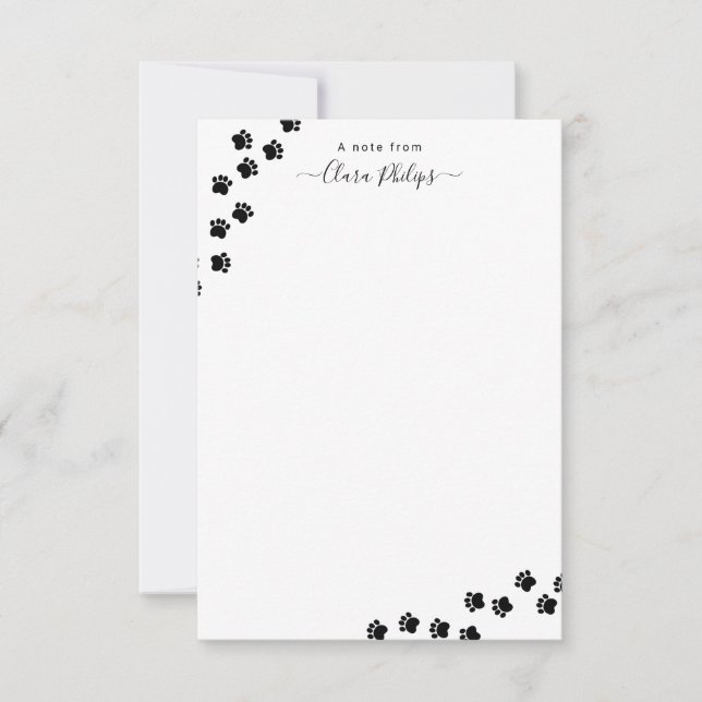 Pet dog paw path note card with name (Front)