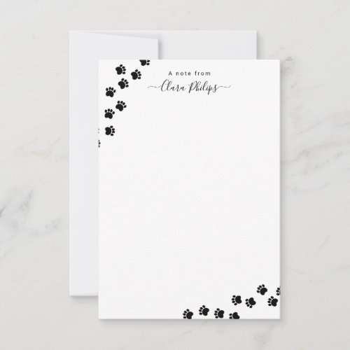 Pet dog paw path note card with name