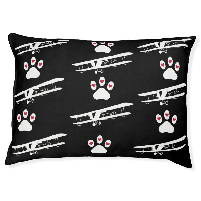 Pet Dog Paw Print & Airplane, Simple Cute Aviation Bed (Front)