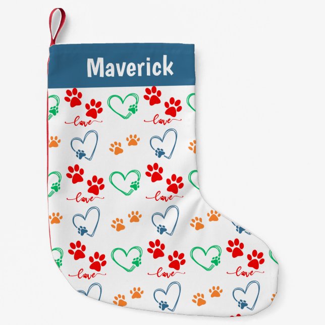 Pet Dog Paw Prints Personalized Small Christmas Stocking (Front)