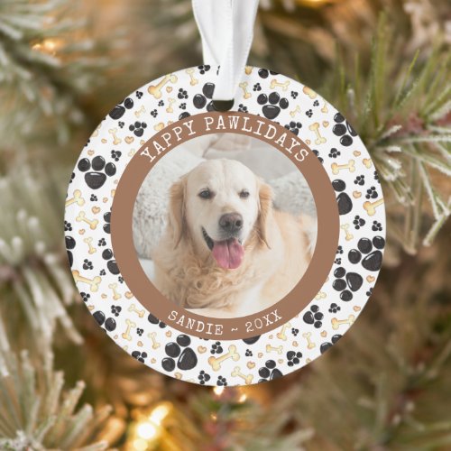 Pet Dog Paw Prints YAPPY PAWLIDAYS Photo Ornament