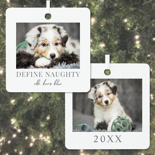 Pet Dog Photo Christmas Metal Ornament (Pet Define Naughty Dog Photo Christmas Metal Ornament)