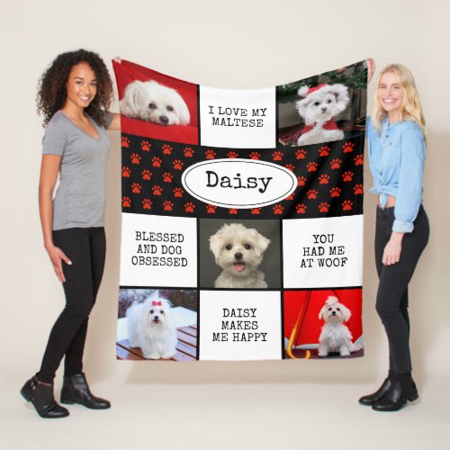 Pet Dog Photo Collage Fleece Blanket