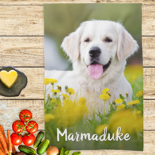 Pet Dog Photo Custom Name Elegant Keepsake Kitchen Towel