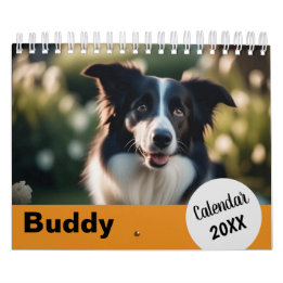 Pet Dog Photo Custom Name Year Modern Orange Calendar