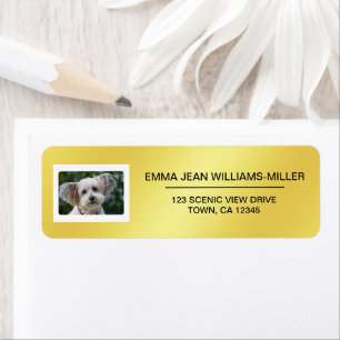 Pet Dog Photo Elegant Modern Return Address Golden Label