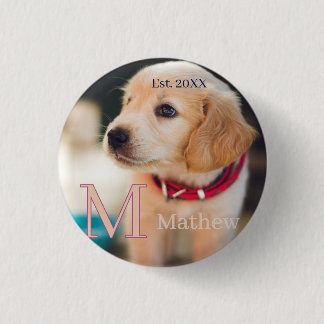 pet dog photo est year name monogram cat parent button