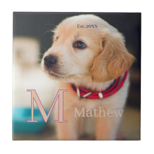 pet dog photo est year name monogram cat parent ceramic tile