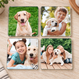 Pet Dog Photo Memories Custom Collage Coaster Set