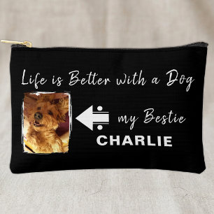 Pet dog photo name initials black white accessory pouch