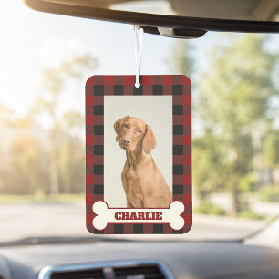 Pet Dog Photo & Name on Red & Black Buffalo Plaid Air Freshener