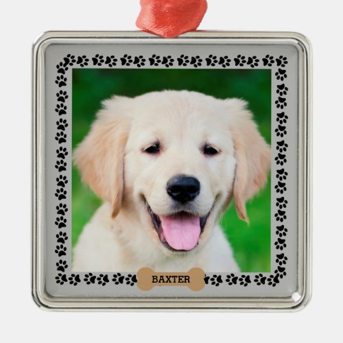 Pet Dog Photo Name Template Metal Ornament