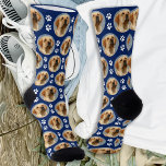 Pet Dog Photo Paw Prints Custom Pattern Navy Blue Socks<br><div class="desc">Surprise the dog lover whether its a birthday, Fathers day or Christmas with these super cute pet photo all over print socks. They'll be a favorite of all dog lovers. COPYRIGHT © 2020 Judy Burrows, Black Dog Art - All Rights Reserved. Pet Dog Photo Paw Prints Custom Pattern Navy Blue...</div>