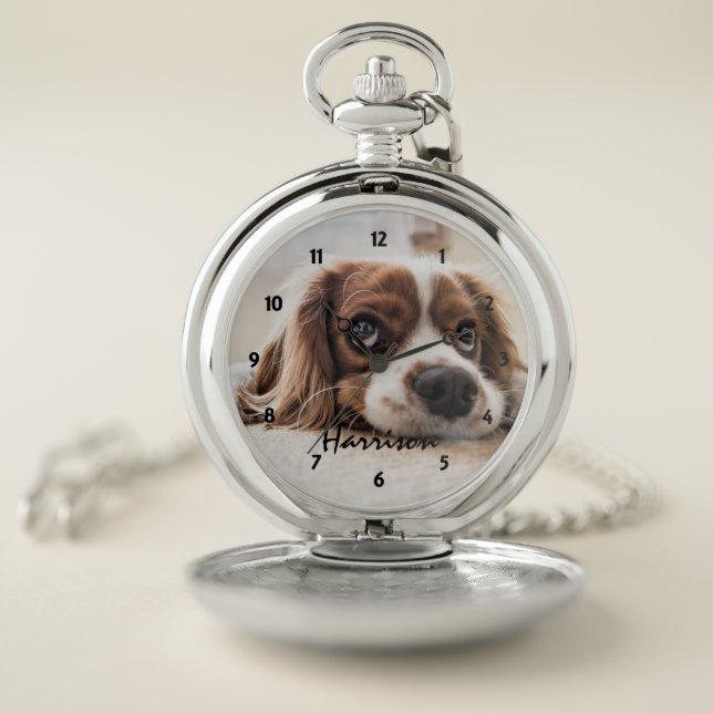 Pet Dog Photo Personalized Face Pocket Watch (Inside)