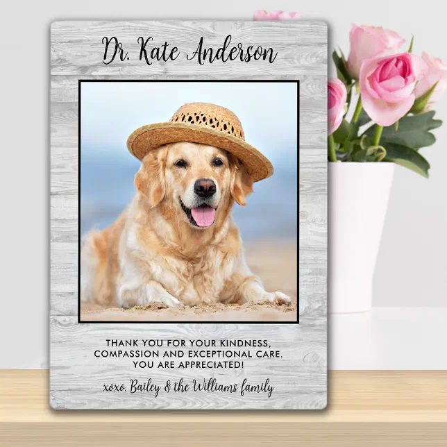Pet Dog Photo Personalized Veterinarian Thank You Plaque | Zazzle