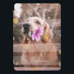 Pet Dog Photo Pink Ribbon Chic Gold Glitter Name iPad Pro Cover<br><div class="desc">This modern design features your favorite photo with a pink ribbon overlay and gold glitter polka dots,  personalized with your name. Perfect as a gift or to spoil yourself #personalizedgifts #photogifts #giftsforher #addyourown</div>