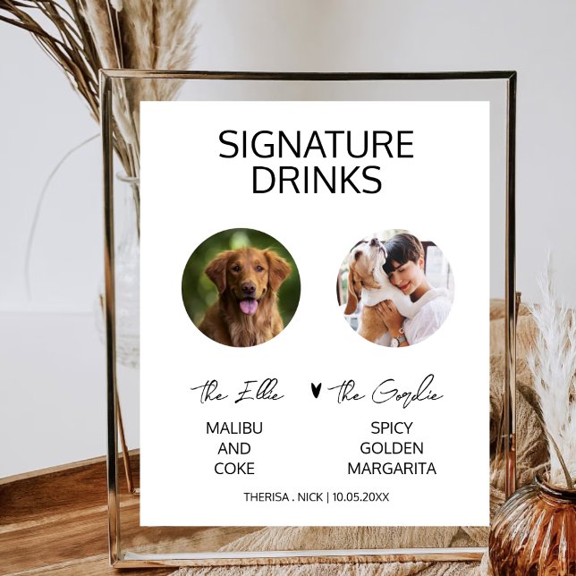 Pet Dog Photo Signature Drink Modern Wedding Menu Poster (Creator Uploaded)