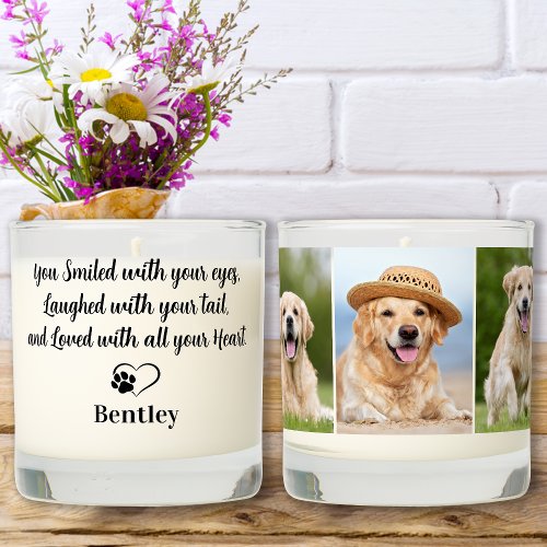 Pet Dog Remembrance Custom 3 Photo Memorial Scented Candle
