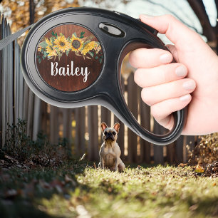 Pet Dog Rustic Wood Country Sunflower Retractable Pet Leash