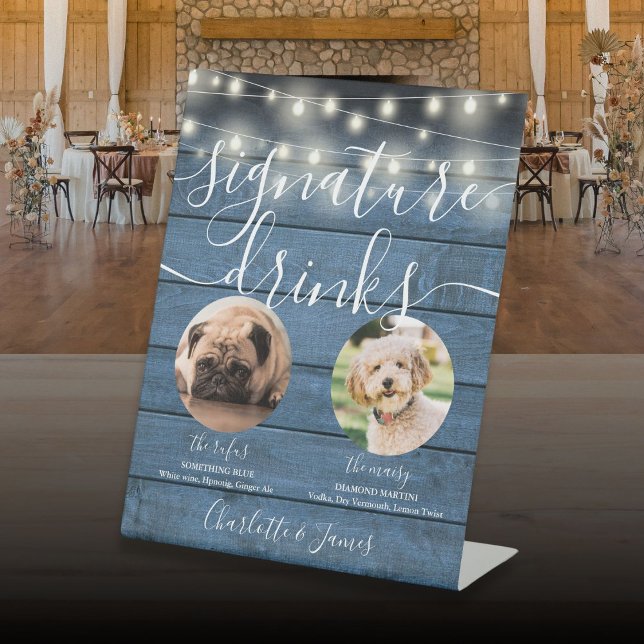 Pet Dog Signature Drinks String Lights Blue Wood Pedestal Sign (Pet Dog Signature Drinks String Lights Blue Wood Pedestal Sign)