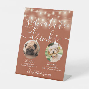 Pet Dog Signature Drinks String Lights Terracotta Pedestal Sign