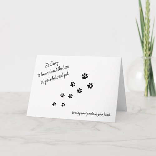 Pet Dog Sympathy Card with paw prints and quote