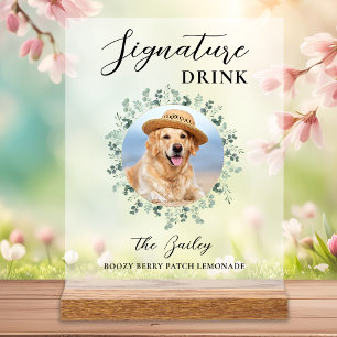 Pet Dog Wedding Custom Photo Signature Drinks Acrylic Sign