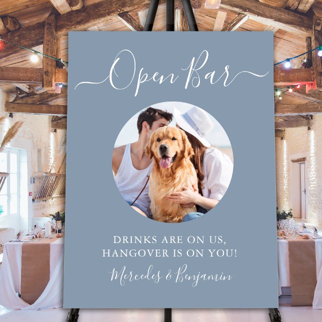 Pet Dog Wedding Open Bar Dusty Blue Custom Photo  Foam Board (Creator Uploaded)