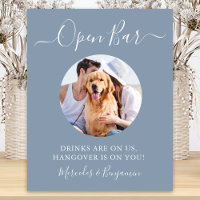 Pet Dog Wedding Open Bar Dusty Blue Custom Photo