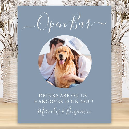 Pet Dog Wedding Open Bar Dusty Blue Custom Photo Poster
