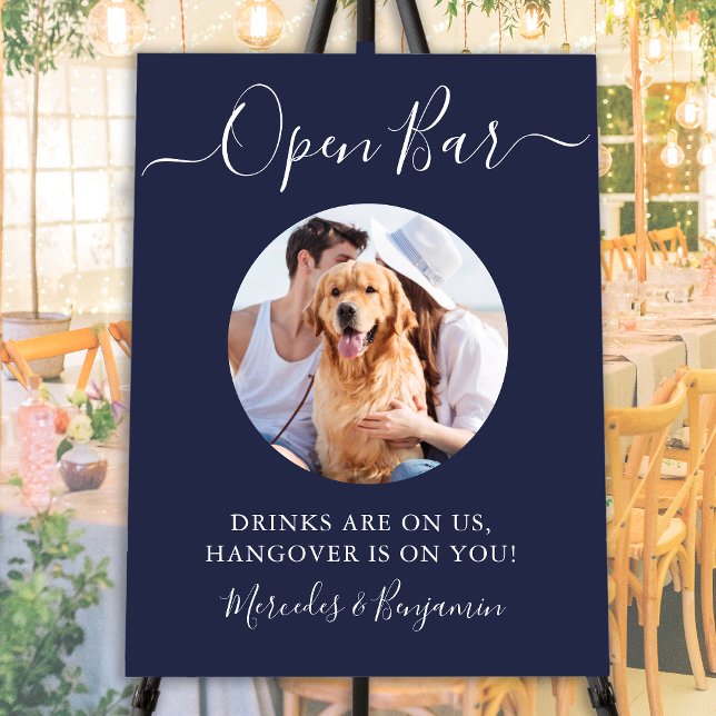 Pet Dog Wedding Open Bar Navy Blue Custom Photo Foam Board (Creator Uploaded)