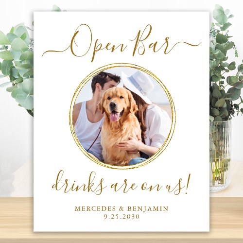 Pet Dog Wedding Open Bar Personalized Gold Drinks Poster